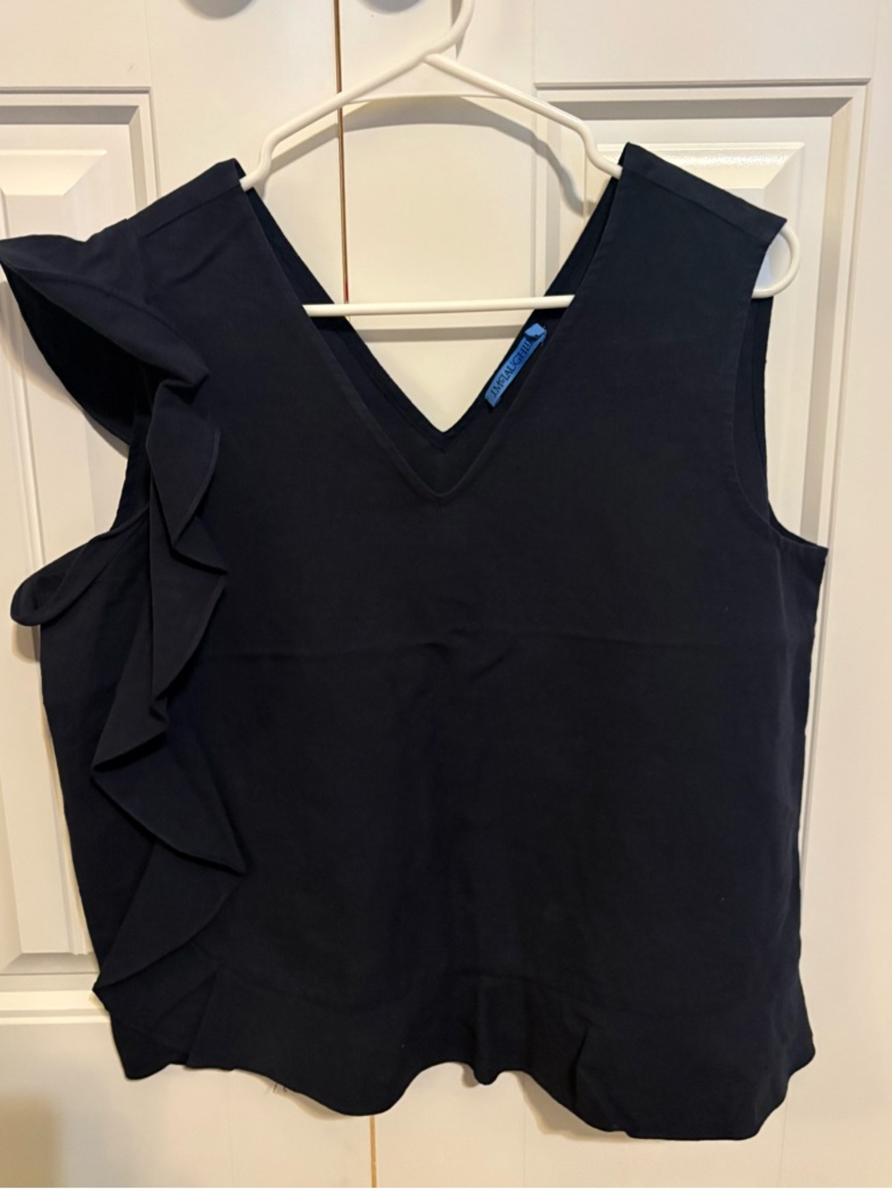 Sleeveless V-Neck Ruffle-Trim Top - Navy